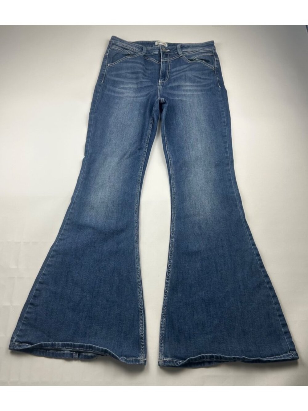 LONG Shyanne Blue Stretch Denim High Rise Flare Jeans 32